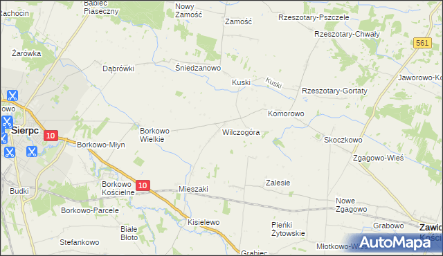 mapa Wilczogóra gmina Sierpc, Wilczogóra gmina Sierpc na mapie Targeo