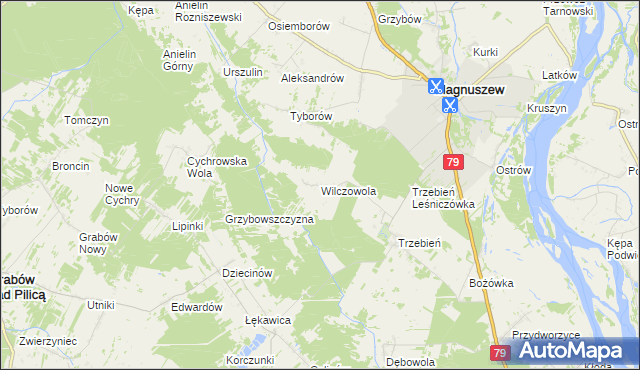 mapa Wilczowola gmina Magnuszew, Wilczowola gmina Magnuszew na mapie Targeo