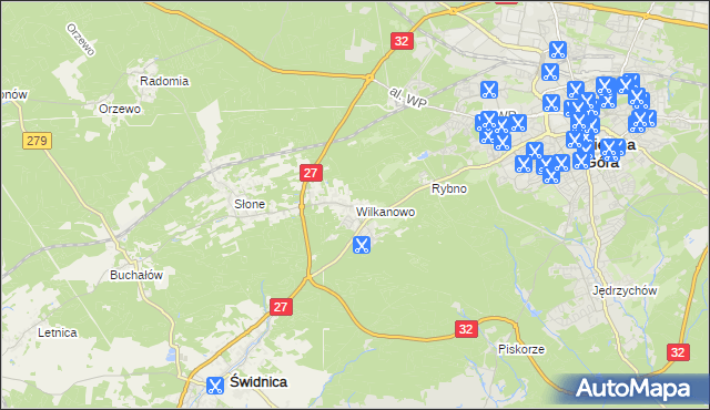 mapa Wilkanowo gmina Świdnica, Wilkanowo gmina Świdnica na mapie Targeo