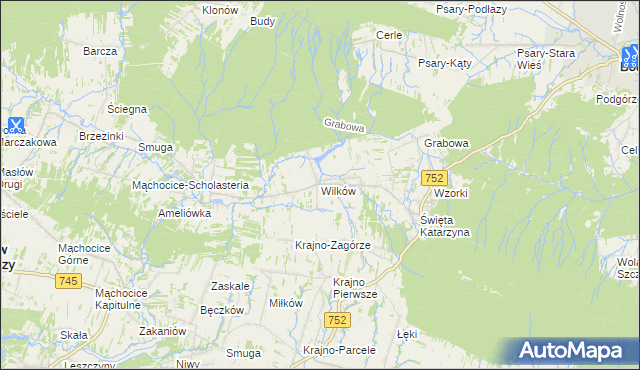 mapa Wilków gmina Bodzentyn, Wilków gmina Bodzentyn na mapie Targeo