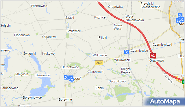 mapa Wilkowice gmina Choceń, Wilkowice gmina Choceń na mapie Targeo