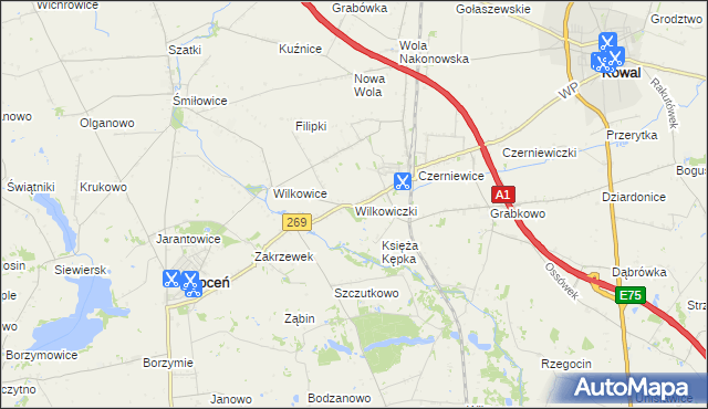 mapa Wilkowiczki gmina Choceń, Wilkowiczki gmina Choceń na mapie Targeo