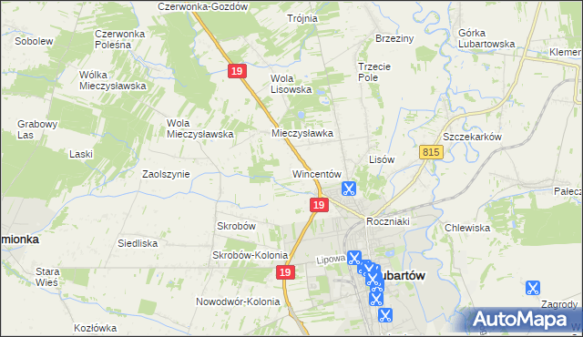 mapa Wincentów gmina Lubartów, Wincentów gmina Lubartów na mapie Targeo