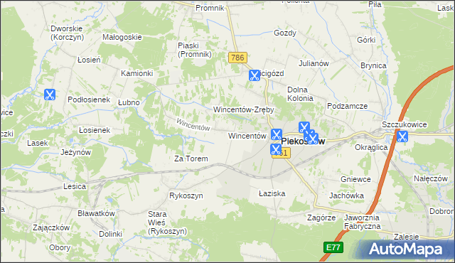 mapa Wincentów gmina Piekoszów, Wincentów gmina Piekoszów na mapie Targeo