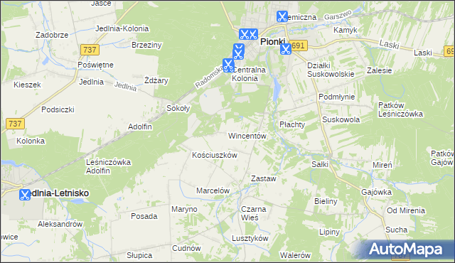 mapa Wincentów gmina Pionki, Wincentów gmina Pionki na mapie Targeo