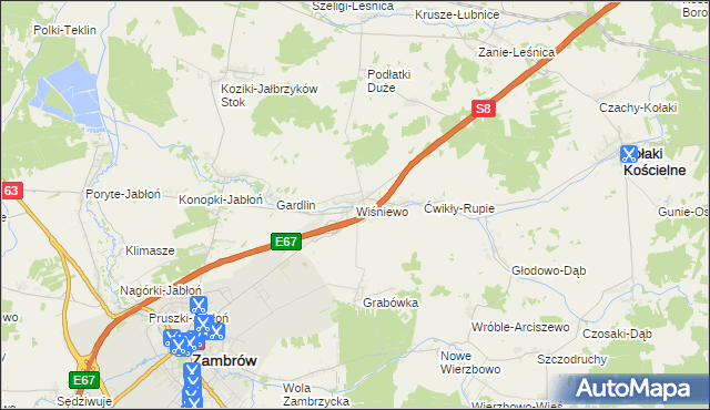 mapa Wiśniewo gmina Zambrów, Wiśniewo gmina Zambrów na mapie Targeo