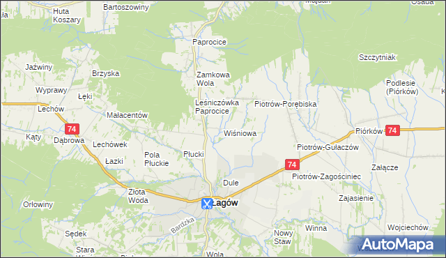 mapa Wiśniowa gmina Łagów, Wiśniowa gmina Łagów na mapie Targeo