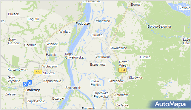 mapa Witkowice gmina Radomyśl nad Sanem, Witkowice gmina Radomyśl nad Sanem na mapie Targeo