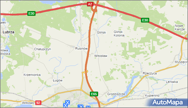 mapa Witosław gmina Świebodzin, Witosław gmina Świebodzin na mapie Targeo