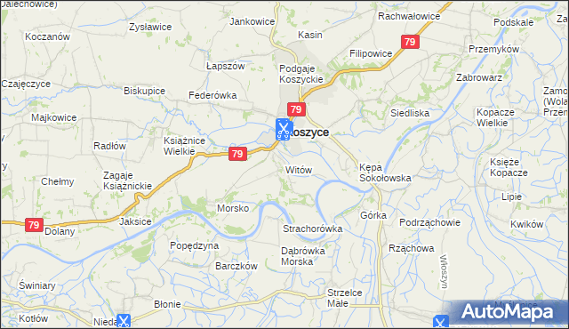 mapa Witów gmina Koszyce, Witów gmina Koszyce na mapie Targeo
