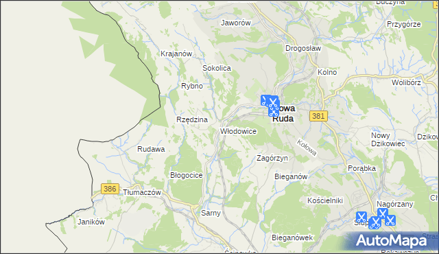 mapa Włodowice gmina Nowa Ruda, Włodowice gmina Nowa Ruda na mapie Targeo