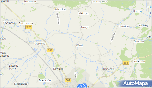 mapa Włóki gmina Dzierżoniów, Włóki gmina Dzierżoniów na mapie Targeo