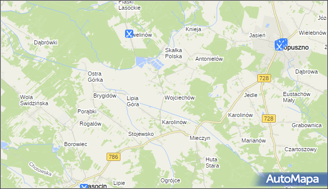 mapa Wojciechów gmina Krasocin, Wojciechów gmina Krasocin na mapie Targeo