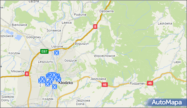 mapa Wojciechowice gmina Kłodzko, Wojciechowice gmina Kłodzko na mapie Targeo