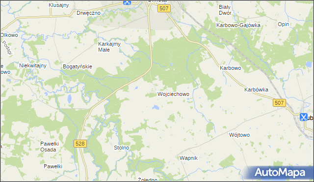 mapa Wojciechowo gmina Orneta, Wojciechowo gmina Orneta na mapie Targeo