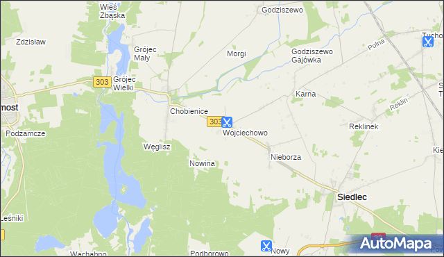 mapa Wojciechowo gmina Siedlec, Wojciechowo gmina Siedlec na mapie Targeo