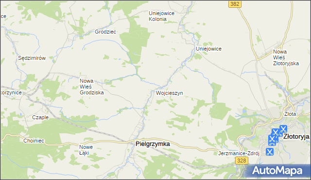 mapa Wojcieszyn gmina Pielgrzymka, Wojcieszyn gmina Pielgrzymka na mapie Targeo