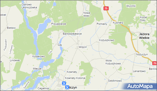 mapa Wójcin gmina Jeziora Wielkie, Wójcin gmina Jeziora Wielkie na mapie Targeo