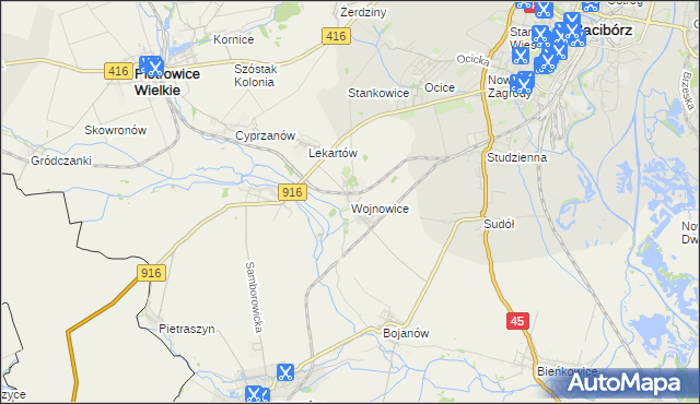 mapa Wojnowice gmina Krzanowice, Wojnowice gmina Krzanowice na mapie Targeo