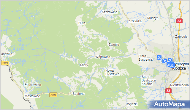 mapa Wójtowice gmina Bystrzyca Kłodzka, Wójtowice gmina Bystrzyca Kłodzka na mapie Targeo