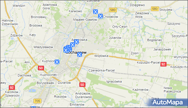 mapa Wojtówka gmina Sochaczew, Wojtówka gmina Sochaczew na mapie Targeo
