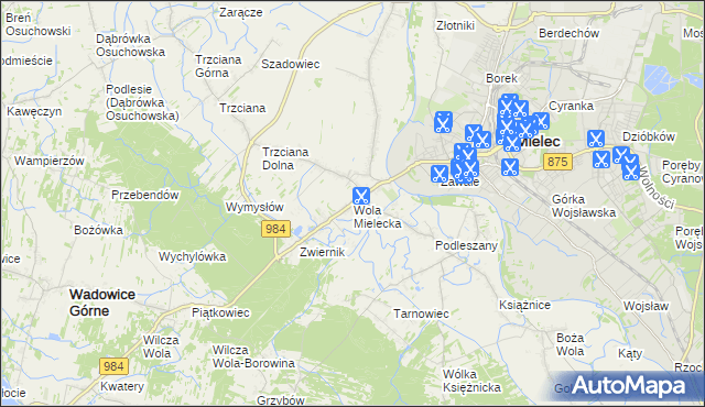 mapa Wola Mielecka, Wola Mielecka na mapie Targeo