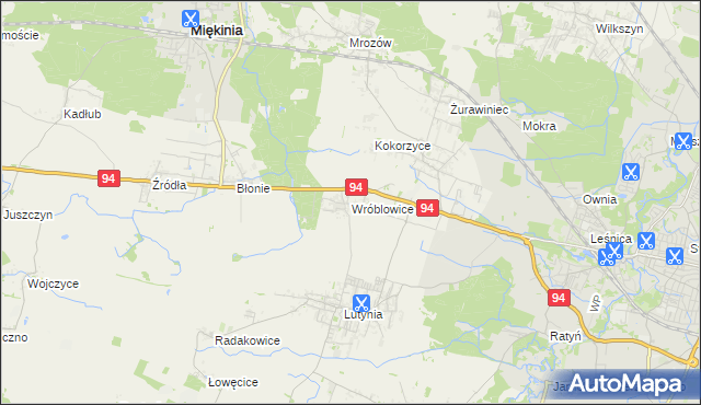 mapa Wróblowice gmina Miękinia, Wróblowice gmina Miękinia na mapie Targeo