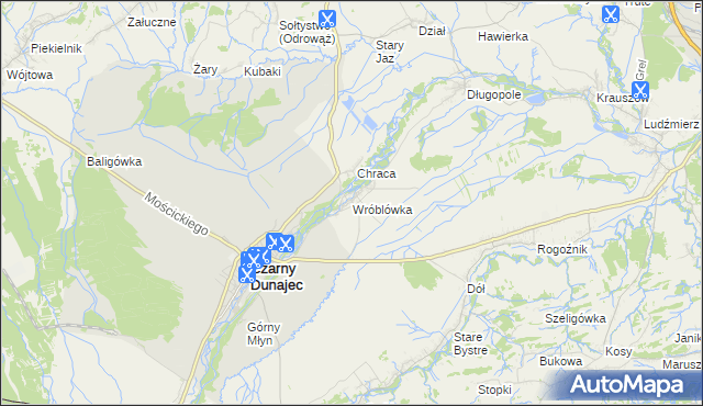 mapa Wróblówka gmina Czarny Dunajec, Wróblówka gmina Czarny Dunajec na mapie Targeo