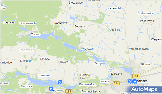 mapa Wronczyn gmina Pobiedziska, Wronczyn gmina Pobiedziska na mapie Targeo