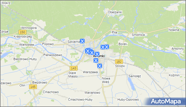 mapa Wronki powiat szamotulski, Wronki powiat szamotulski na mapie Targeo