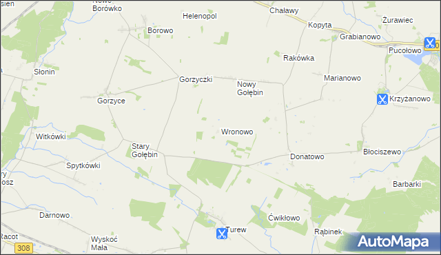 mapa Wronowo gmina Kościan, Wronowo gmina Kościan na mapie Targeo