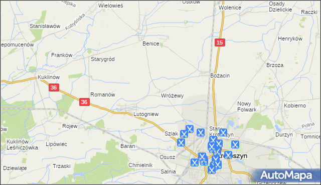 mapa Wróżewy, Wróżewy na mapie Targeo