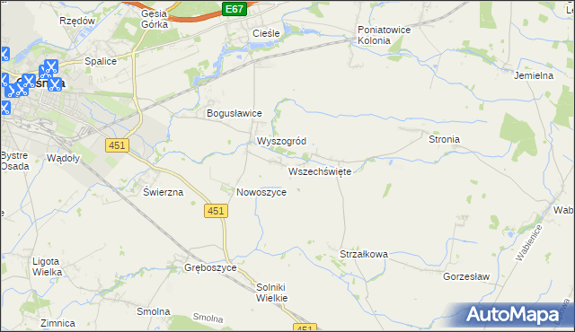 mapa Wszechświęte gmina Oleśnica, Wszechświęte gmina Oleśnica na mapie Targeo