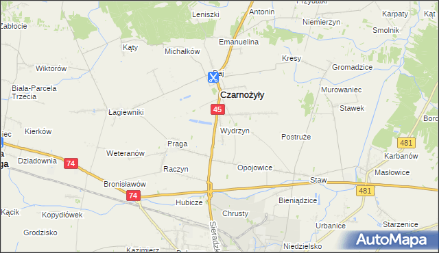 mapa Wydrzyn gmina Czarnożyły, Wydrzyn gmina Czarnożyły na mapie Targeo