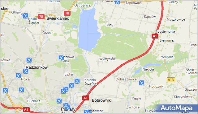 mapa Wymysłów gmina Bobrowniki, Wymysłów gmina Bobrowniki na mapie Targeo