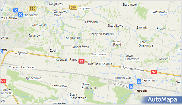 mapa Wymysłów gmina Sochaczew, Wymysłów gmina Sochaczew na mapie Targeo