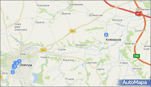 mapa Wysocko gmina Złotoryja, Wysocko gmina Złotoryja na mapie Targeo