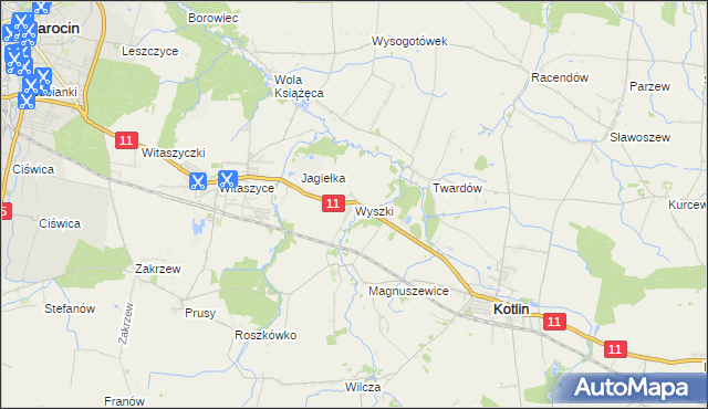 mapa Wyszki gmina Kotlin, Wyszki gmina Kotlin na mapie Targeo