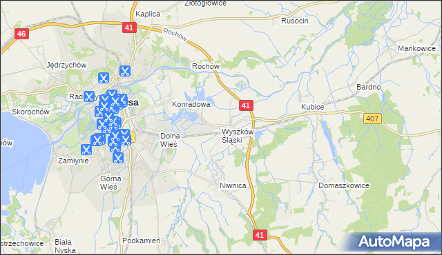 mapa Wyszków Śląski, Wyszków Śląski na mapie Targeo