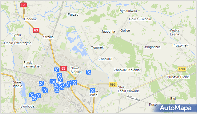mapa Żabokliki gmina Siedlce, Żabokliki gmina Siedlce na mapie Targeo