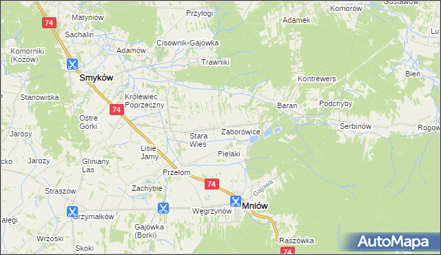 mapa Zaborowice gmina Mniów, Zaborowice gmina Mniów na mapie Targeo