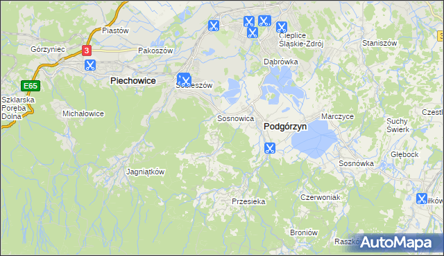 mapa Zachełmie gmina Podgórzyn, Zachełmie gmina Podgórzyn na mapie Targeo