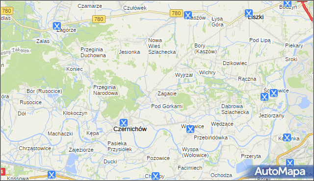 mapa Zagacie gmina Czernichów, Zagacie gmina Czernichów na mapie Targeo