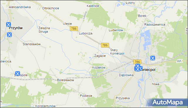 mapa Zagacie gmina Koniecpol, Zagacie gmina Koniecpol na mapie Targeo