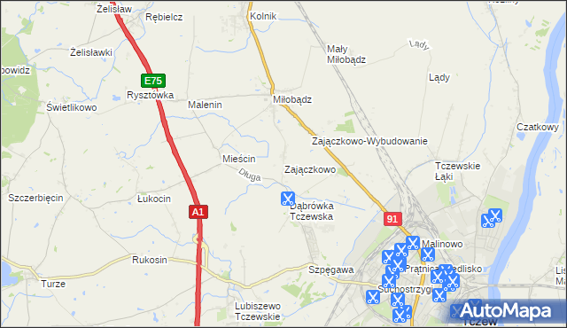 mapa Zajączkowo gmina Tczew, Zajączkowo gmina Tczew na mapie Targeo