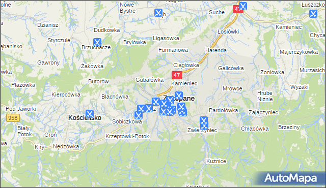 mapa Zakopanego, Zakopane na mapie Targeo