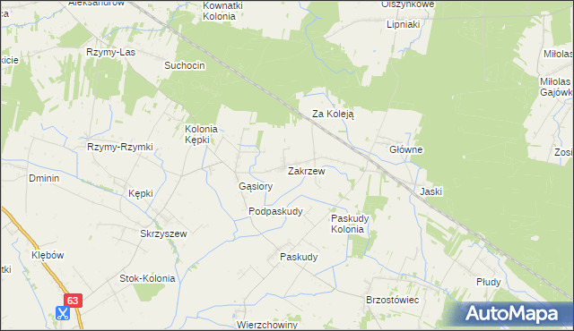 mapa Zakrzew gmina Ulan-Majorat, Zakrzew gmina Ulan-Majorat na mapie Targeo