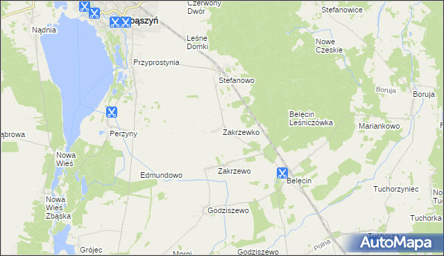 mapa Zakrzewko gmina Zbąszyń, Zakrzewko gmina Zbąszyń na mapie Targeo