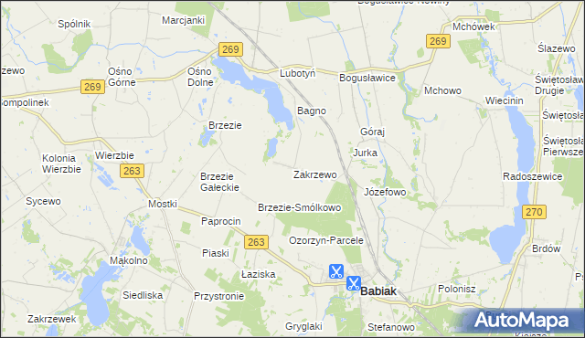 mapa Zakrzewo gmina Babiak, Zakrzewo gmina Babiak na mapie Targeo