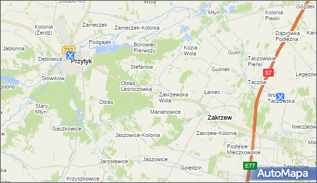 mapa Zakrzewska Wola gmina Zakrzew, Zakrzewska Wola gmina Zakrzew na mapie Targeo